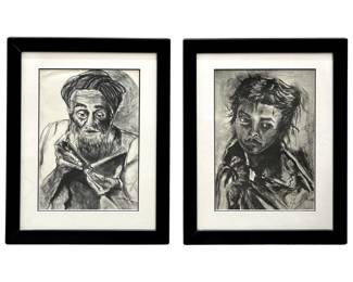 2pc. Signed Charcoal Drawing Portraits