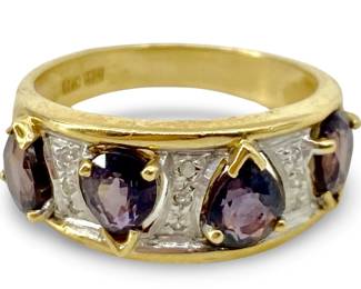 Sapphire and Diamond Inlaid 14K Gold Ring