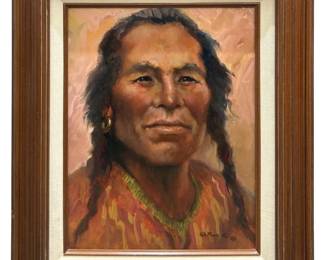 Signed CA Ford Native Portrait Oil on Canvas