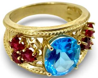 Topaz and Ruby Inlaid 10K Gold Ring