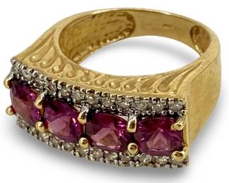 Amethyst and Diamond Inlaid 14K Gold Ring