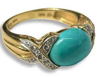 14k Gold Diamond & Turquoise Ring