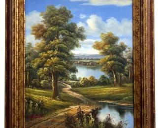 Signed W. Hampton Tree Landscape Oil on Canvas