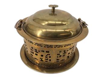 Antique Chinese Round Brass Warming Pot Brazier