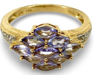 Tanzanite and Diamond Inlaid 14K Gold Ring