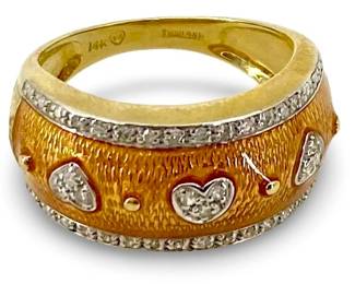 Diamond Inlaid 14K Gold Heart Design Ring