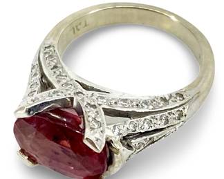 Tourmaline & Diamond Inlaid 14K White Gold Ring