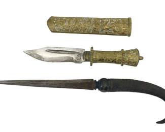 2pc Brass and Horn Handle Knives
