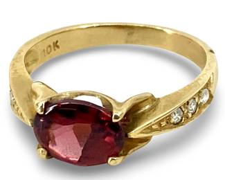 Garnet and Diamond 10K Gold Ring