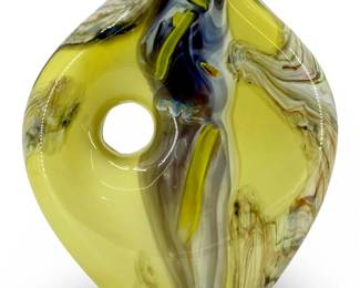Signed Murano Art Glass Yellow Vase