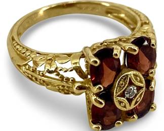 Garnet & Diamond Inlaid 10K Gold Ring