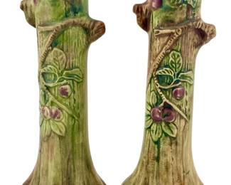 Pair of Weller Ware Pottery Tree Trunk Vases