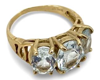 Aqua Inlaid 10K Gold Ring