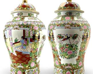 Chinese Famille Rose Hand Painted Porcelain Vases
