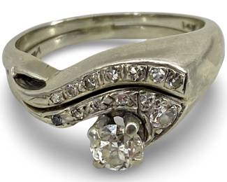 Diamond Inlaid 14K White Gold Ring