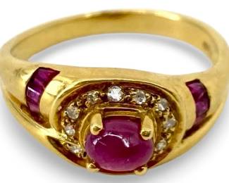 Diamond and Ruby Inlaid 18K Gold Ring