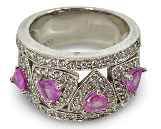 Sapphire & Diamond Inlaid 14K White Gold Ring