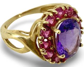 Amethyst and Topaz Inlaid 10K Gold Ring