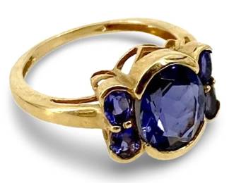 Tanzanite Inlaid 14K Gold Ring