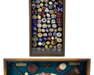 2pc Cased Baseball Pins and Memorabilia Art