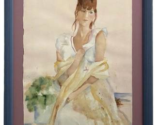Signed Connie Moggard Watercolor Portrait