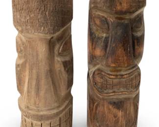 2 Uniquely Carved Wood Tiki Totems