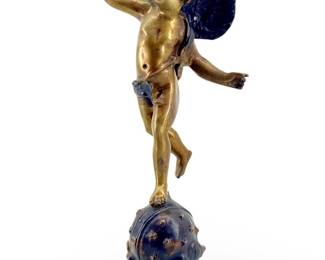 Bronze Winged Cherub Sculpture on Celestial Globe