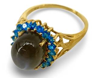 Tanzanite and Moonstone Inlaid 14K Gold Ring