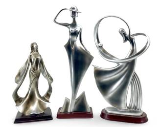 Silver Painted Art Deco Dancing Lady Sculptures
