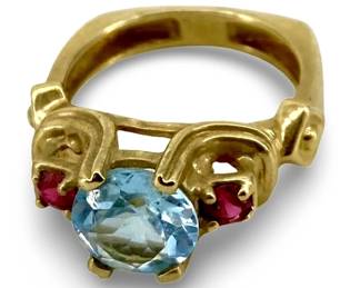 Topaz and Ruby 10K Gold Ring