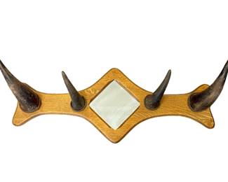 Antique Buffalo Horn Coat Rack & Mirror