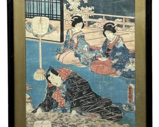 Antique Kunisada “Musical Interlude" Woodblock