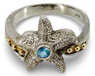 Topaz Inlaid Sterling & 14K Gold Starfish Ring