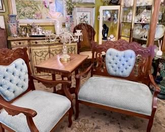 Antique Settee, Chair and Table