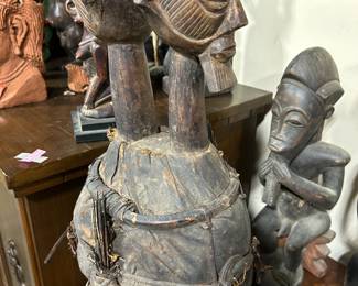 TEKE-antique African wood twin Janus Fetish Figure medicine bundle Congo, Africa.