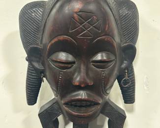 Chokwe mask- African unique mask embodying a female ancestor mwana pwo -futures- keloids in relief, filed teeth, velvet dark patina - brings fertility and prosperity to the community..