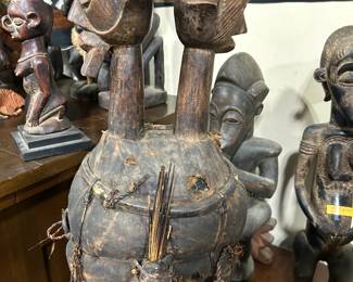 TEKE-antique African wood twin Janus Fetish Figure medicine bundle Congo, Africa.