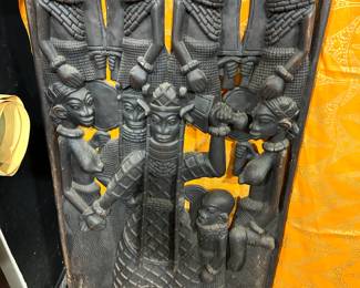 Benin Panel -wooden relief panel. Nigeria. Heavy wood cravings.