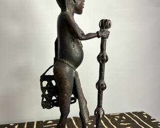 Antique 1900's BENIN bronze statue- heavy. West Africa figure (good condition with a great patina )