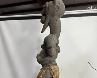 SONGYE-power figure, horn-animal bone , wood, brass tacks, textile. The horn on the top of figure -enhance the mystical power.