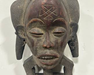 Chokwe mask- African unique mask embodying a female ancestor mwana pwo -futures- keloids in relief, filed teeth, velvet dark patina - brings fertility and prosperity to the community..