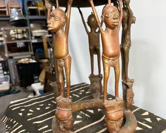 African Cameroon Bronze Figural Occasional/side table, modern late 20th Century. Beautiful top details!