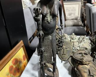 Antique 1900's BENIN bronze statue- heavy. West Africa figure (good condition with a great patina )