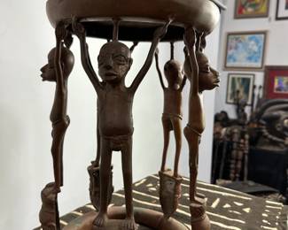 African Cameroon Bronze Figural Occasional/side table, modern late 20th Century. Beautiful top details!