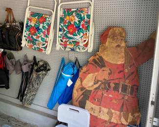 Bag Chairs, lawn chairs, shower chair
Great Old Santa that needs some restoration work