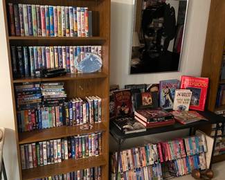VCR tapes and bookcase