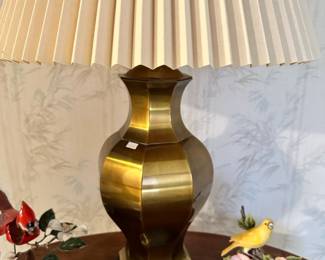 Brass Swivel Table Lamp, Various Porcelain Birds