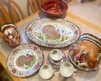 Vintage Turkey Marta Ware Platter & Plates, Morikin Turkey Tureens