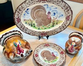 Vintage Turkey Marta Ware Platter & Plates:  Morikin Japan Turkey Tureens