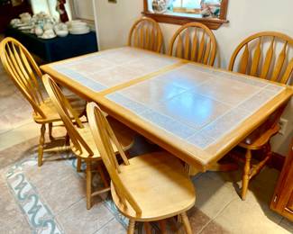 Oak with Tile Insert Dining Table with 6 Chairs